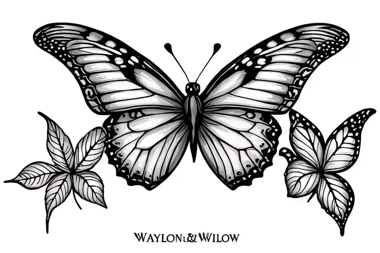 Butterfly Tattoo To Represent Mother And 2 Children Whos Names Are Waylon And Willow