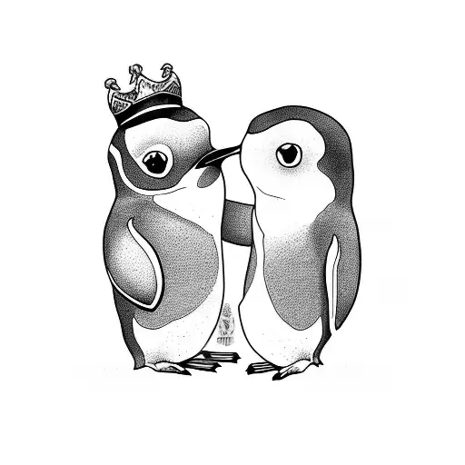 Penguin And Frog Couple Love Tatto