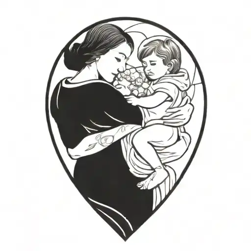 Mother Carrying Two Children In Her Arms