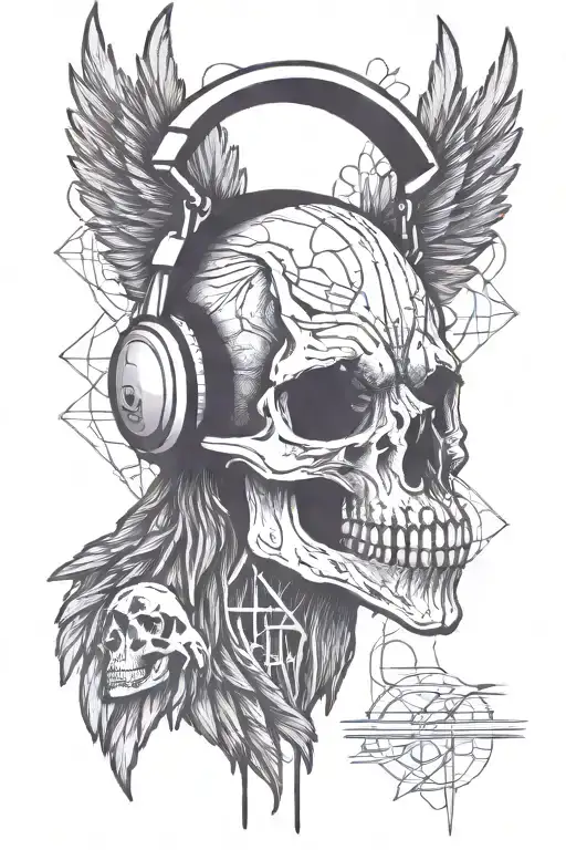 Raven Skull Wearing Headphones Listening Rock Music