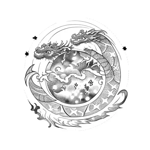 Moon And Constellation With Dragon