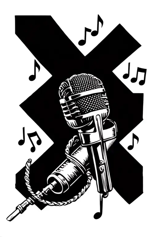 A Detailed Microphone Intertwined With Musical Notes And A Cross Symbolizing Faith