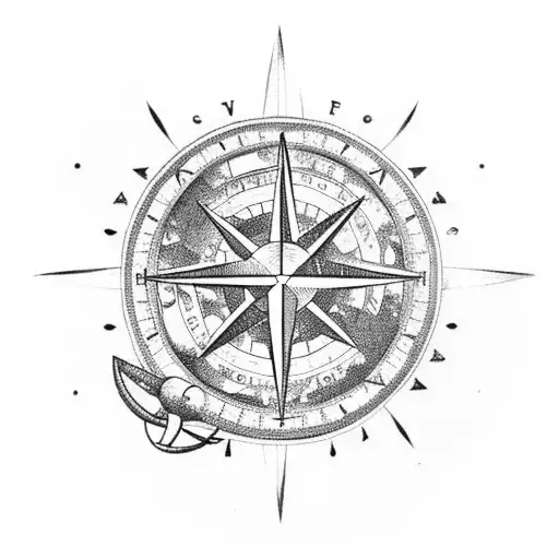 Neptune With Sea And Ship Around It And A Compass