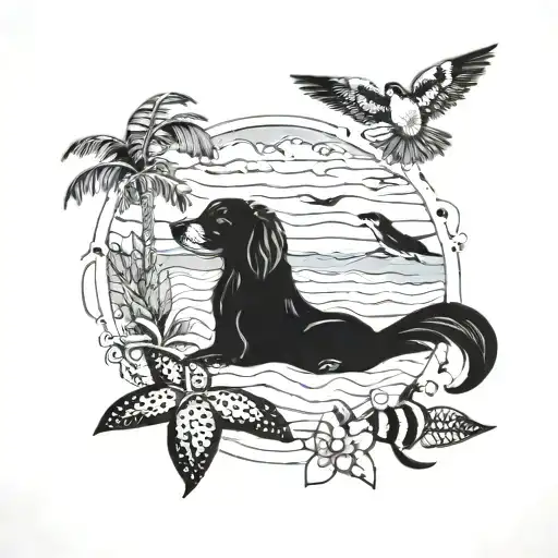 Incorporate A Colorful Hair Dye Palette Into A Beach Scene With Animals