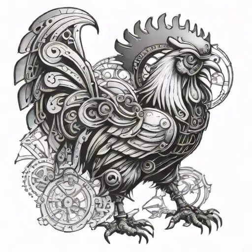 Steampunk Rooster With Metal Armor Ready For Battle