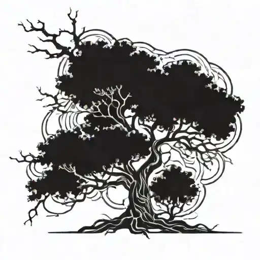 Tree Intertwined With Lightning Storm