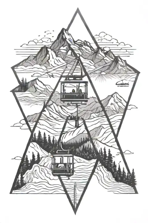 Diamond Tattoo With Mountains And Ski Lift