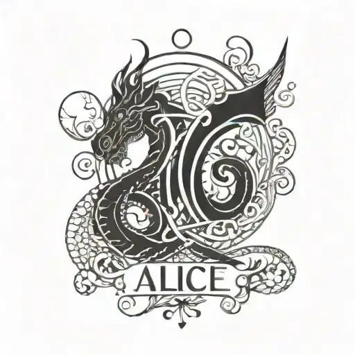 The Name Alice With Lines Flowing Into The Name Andrey With A Dragon