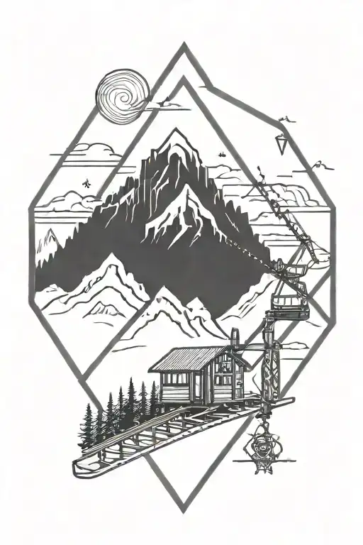 Diamond Tattoo With Mountains And Ski Lift