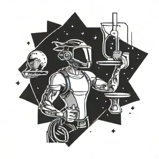 A Sci-fi Inspired Tattoo Featuring A Futuristic Bartender Mixing Drinks In Outer Space