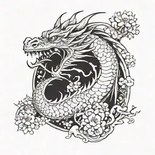 Dragon With Sakura Flowers