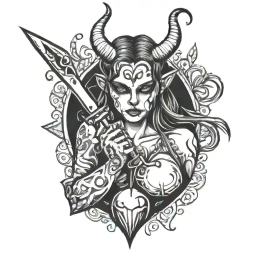 Demon Girl With Knife In Heart