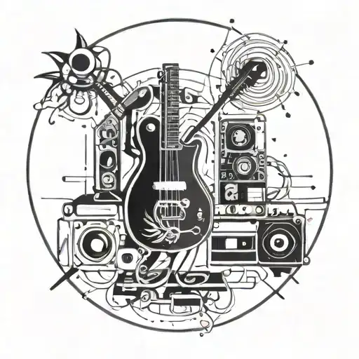 A Creative Fusion Of Electronic Music Icons And Physiotherapy Tools In A Blackwork Design