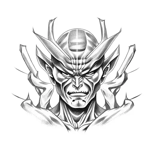 Muscular Japanese Demon With Bandages On Hands