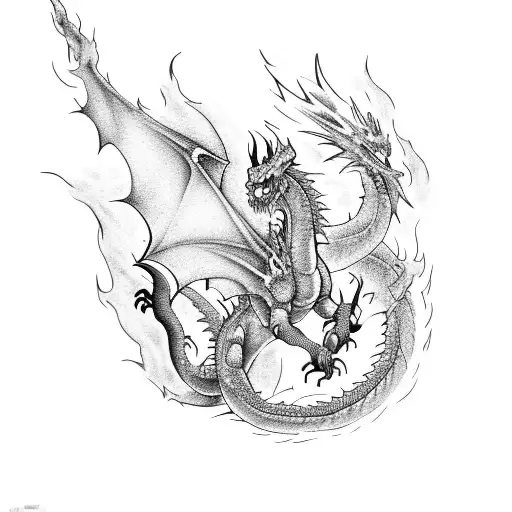 Fiery Dragon Engulfed In Flames