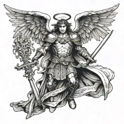 Archangel Michael With A Sword And Wings Making A Cool Pose