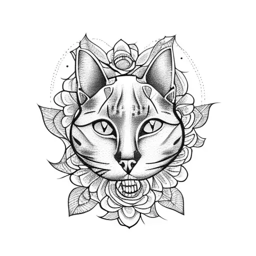 Cat Skull With Flowers Around