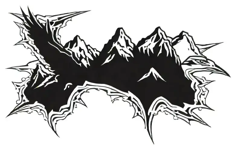 Rock Mountains Inside Falcon Shape Outline
