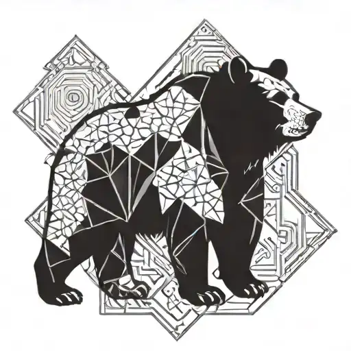 A Masculine Elegant Design Featuring A Bear Surrounded By Geometric Shapes And Patterns