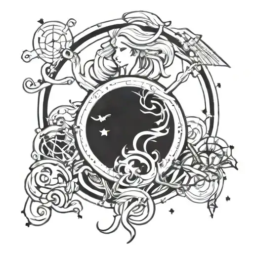 Combine Elements Of Anime And Aquarius To Create A Unique Zodiac-inspired Tattoo Design