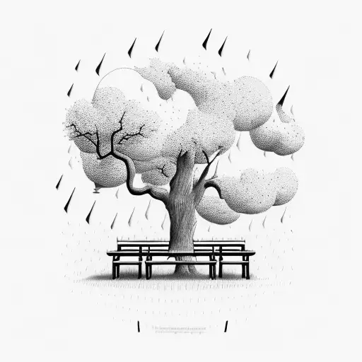 Park Bleachers Surrounded My Rain With An Oak Tree