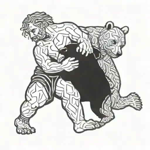 A Man Wrestling A Bear