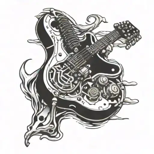 A Robotic Arm Playing A Guitar On A Beach