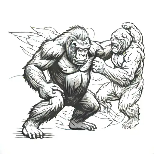 A Gorilla And A Bear Engaged In A Martial Arts Fight