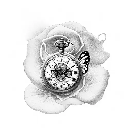 Butterfly And Rose And Pocket Watch