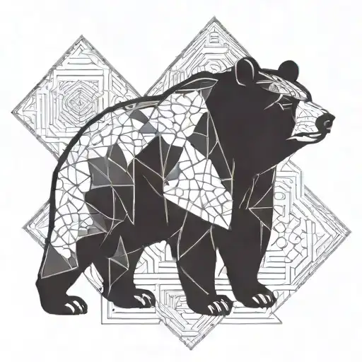 A Masculine Elegant Design Featuring A Bear Surrounded By Geometric Shapes And Patterns