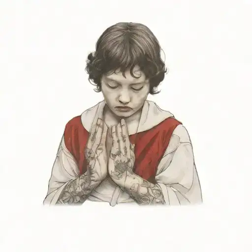 Angel Praying With Tattos On The Hands