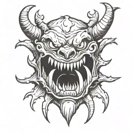 Medieval Drawing Demon Open Mouth