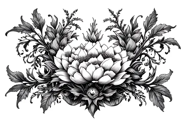 Baroque Symetrical Ornaments With Nature And Details