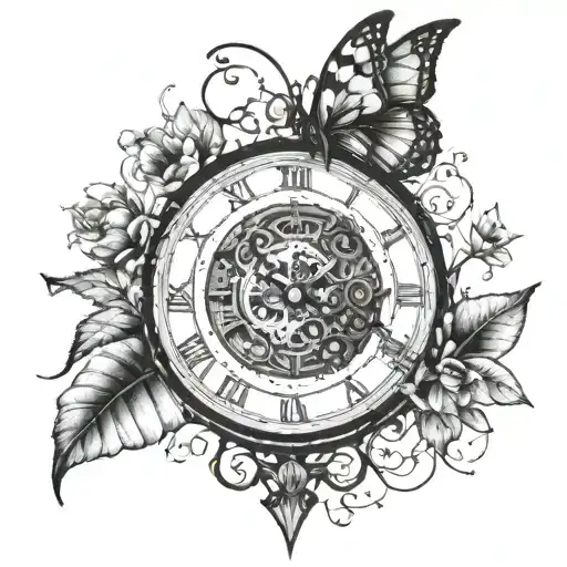 A Butterfly Connected To A Broken Clock By A Vine With No Flowers Just Leaves