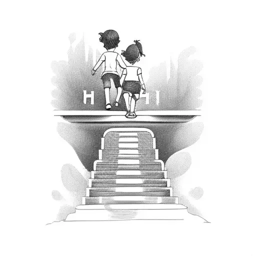 Children Walking Stairs Of Life