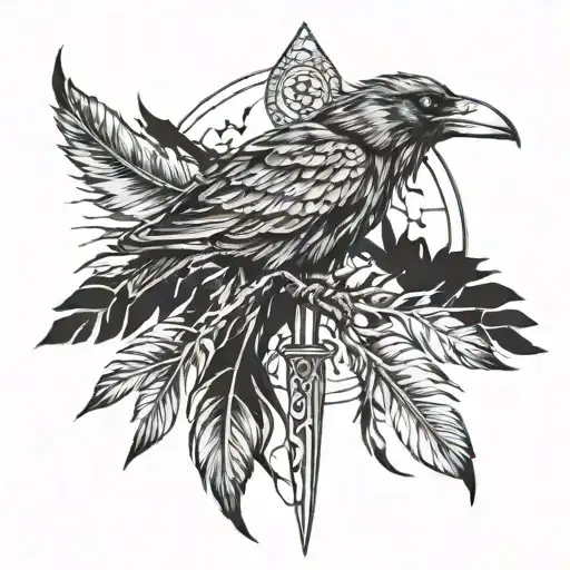 Gungnir Spear With Crow Feathers Growing Out Of One Side