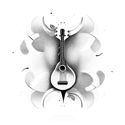 A Guitar Surrounded By Swirling Musical Notes