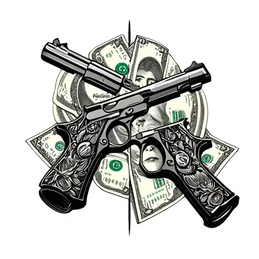 Faces With Gun And Money