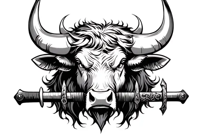The Harsh Head Of A Bull With A Katana And Success
