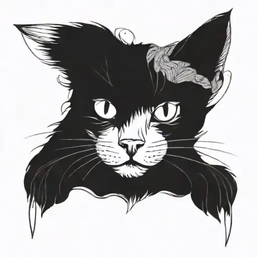 Create A Blackwork Design Of A Cat With Artistic Tools In Its Paws
