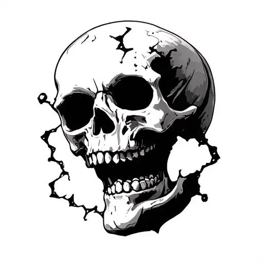 Skull With Broken Teeth Facing The Front View Though Camera Lens