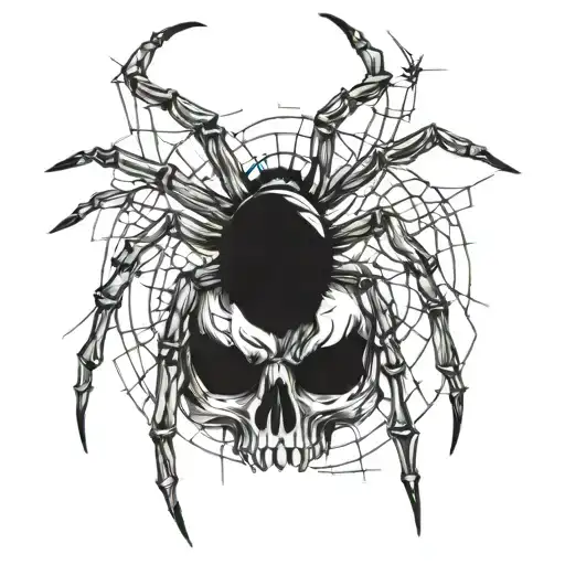 A Tattoo Design Combining A Skull And A Spider In A Realist Style Facing Me