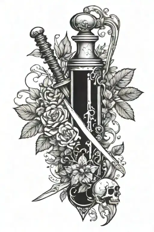 Sword With Herbs And Potions Bottle