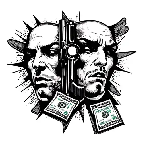 Faces With Gun And Money With Hate It Or Love It Words