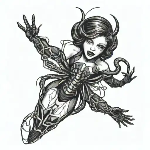 Black Widow On Hand With Designs In Backround