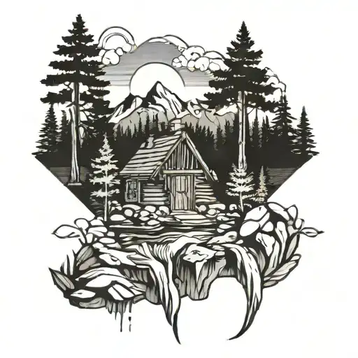 Waterfall Forest Mountain Sunrise Cabin