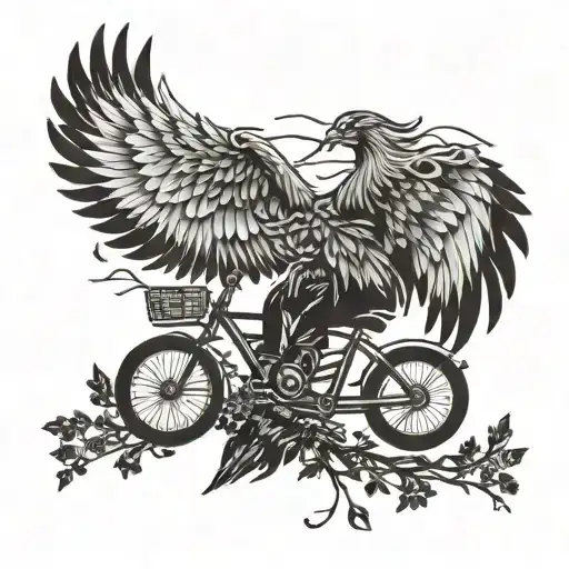 A Phoenix Spreading Its Wings In A Peaceful Forest Setting While Riding A Bike