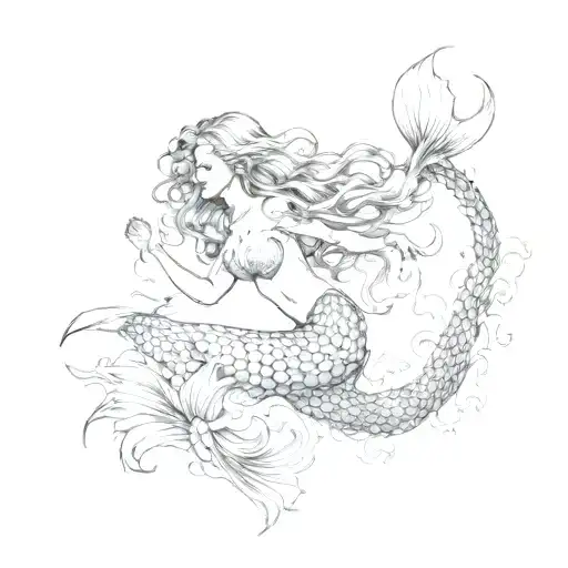 Mermaid Swimming Up And Away With Lots Of Kelp Hair