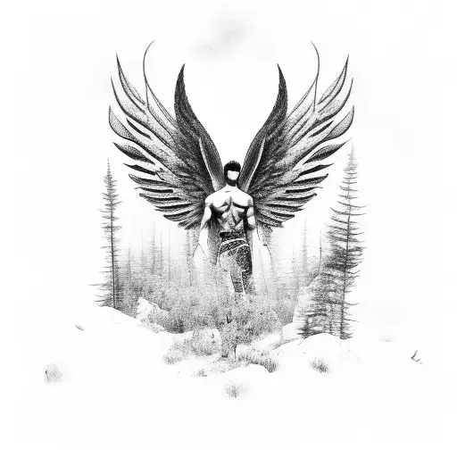 Standing Male Angel With A Forest Behind