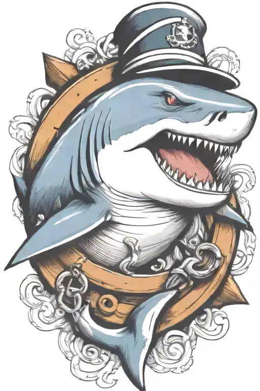 Shark Biting An Anchor Wearing A Sailor Hat